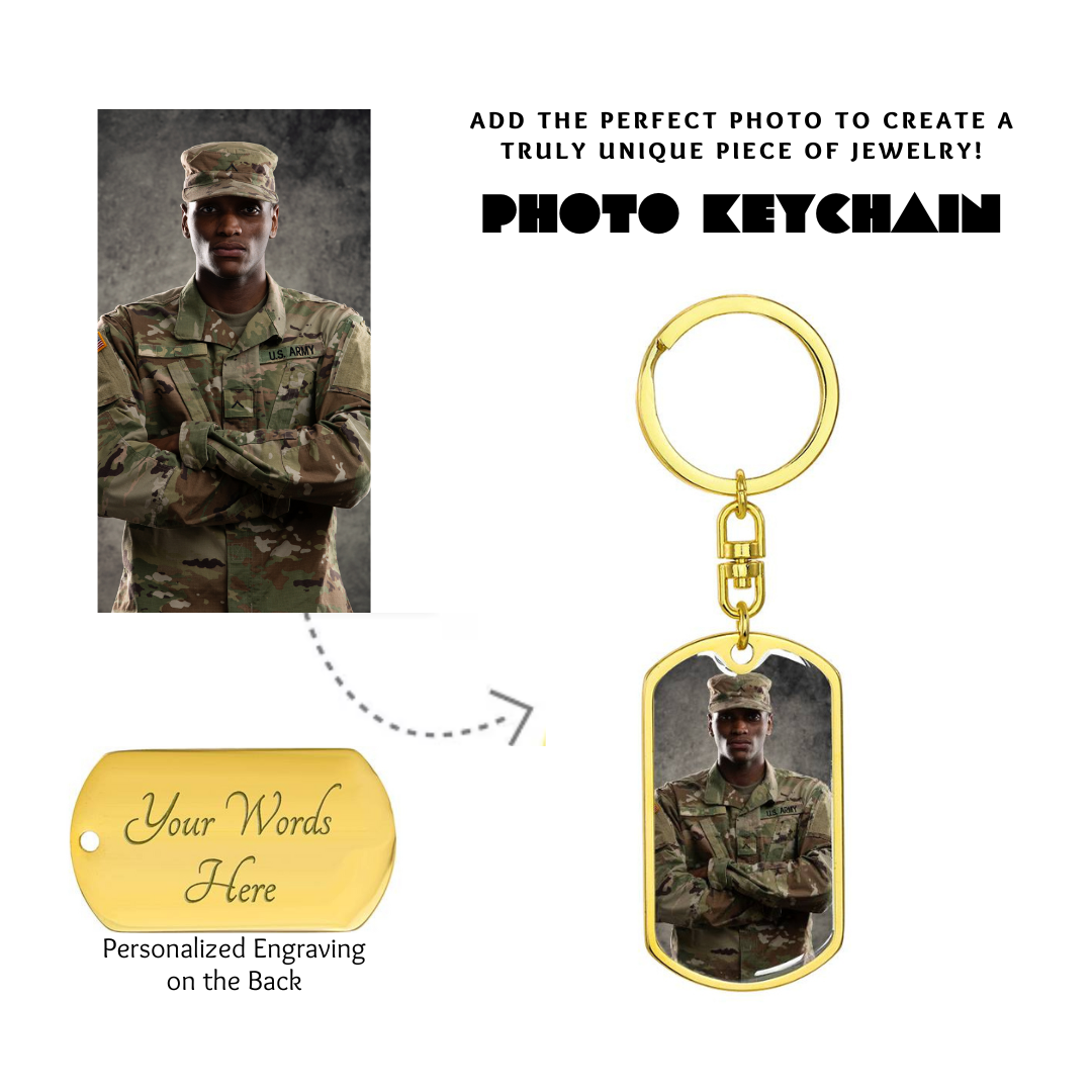 Photo Dog Tag Swivel Keychain, Custom Picture Dog Tag Keychain, Personalized Keychain for him, Engraved Keychain, Military Dog-tag Keychain