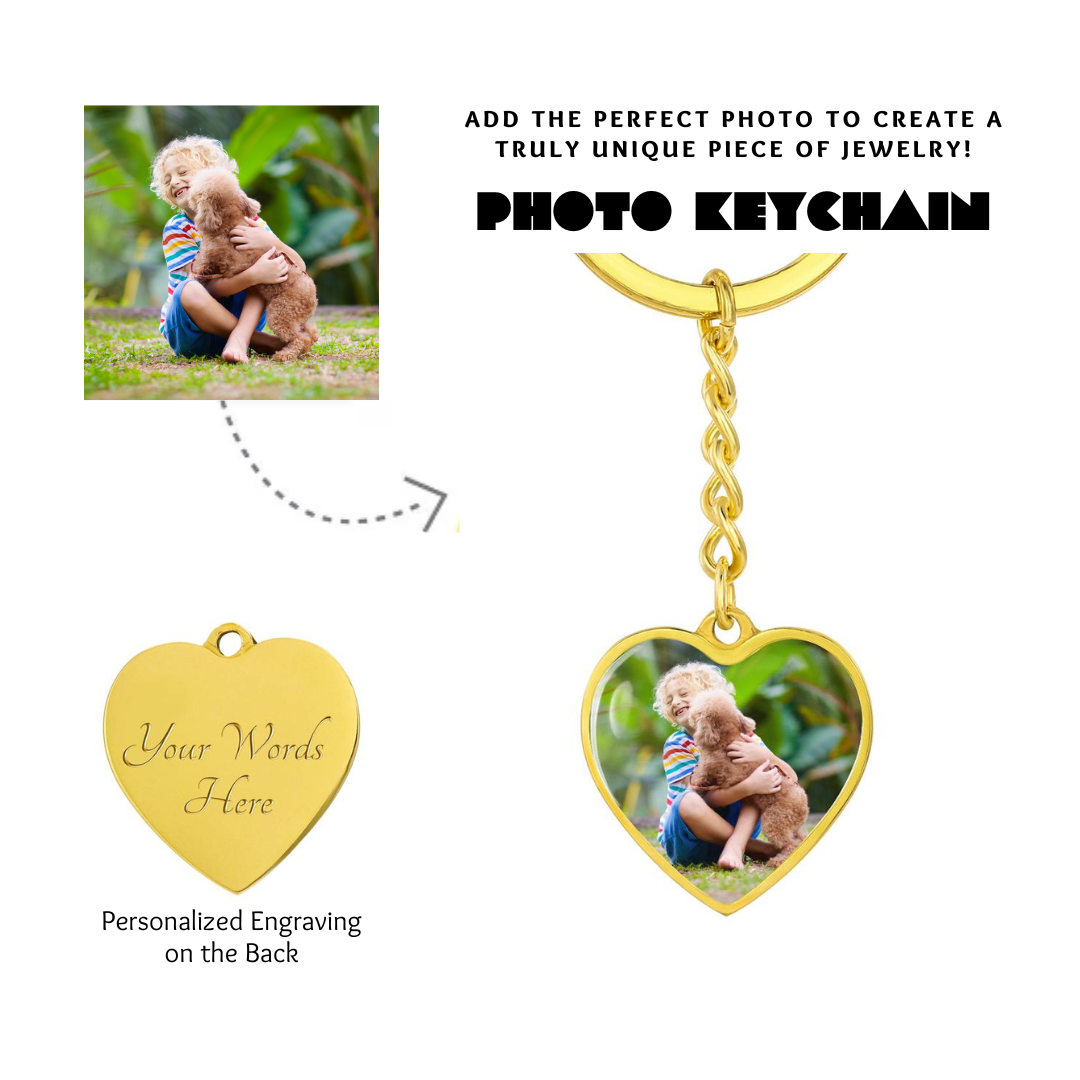 Photo Heart Keychain, Custom Photo Heart Keychain, Personalized Picture Heart Keychain, Engraved Photo Heart Pendant, Custom Gift for Her, Valentine Gift