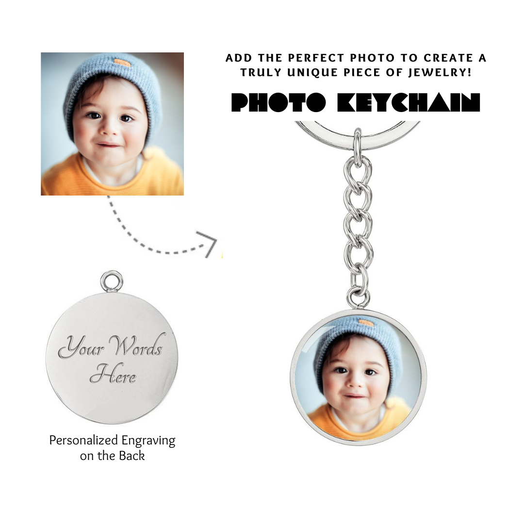 Photo Circle Keychain, Custom Photo Circle Keychain, Personalized Picture Circle Keychain, Engraved Photo Round Pendant, Custom Gift for Her