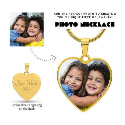 Photo Heart Necklace, Custom Picture Heart Necklace, Photo Pendant, Women Engraved Necklace, Custom Heart Pendant, Personalized gift for her, Keepsake Necklace Jewelry