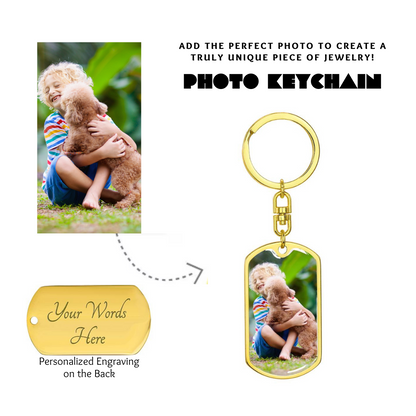 Photo Dog Tag Swivel Keychain, Custom Picture Dog Tag Keychain, Personalized Keychain for him, Engraved Keychain, Military Dog-tag Keychain