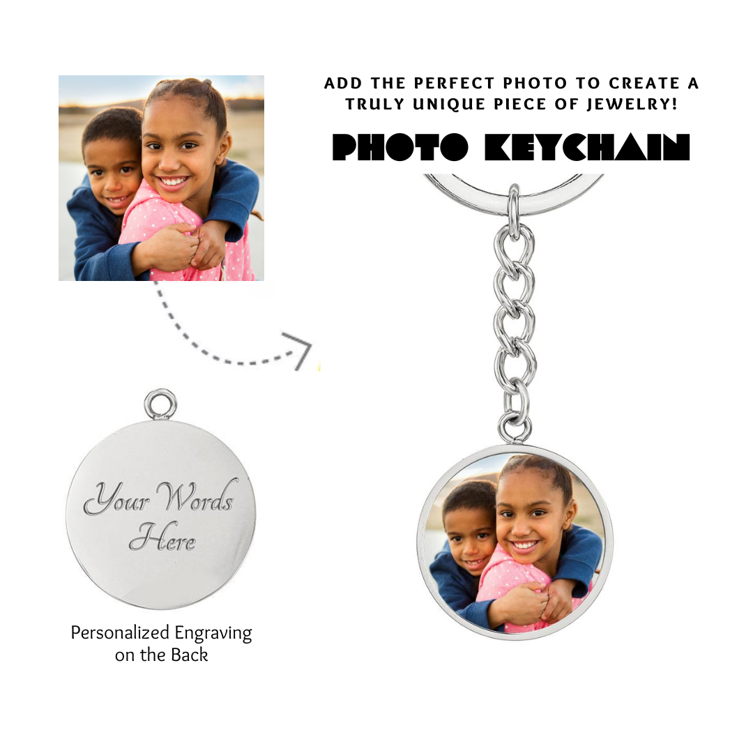 Photo Circle Keychain, Custom Photo Circle Keychain, Personalized Picture Circle Keychain, Engraved Photo Round Pendant, Custom Gift for Her