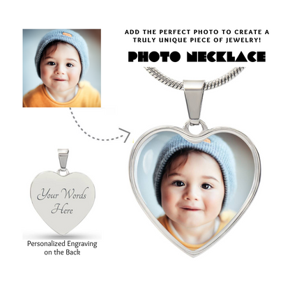 Photo Heart Necklace, Custom Picture Heart Necklace, Photo Pendant, Women Engraved Necklace, Custom Heart Pendant, Personalized gift for her, Keepsake Necklace Jewelry