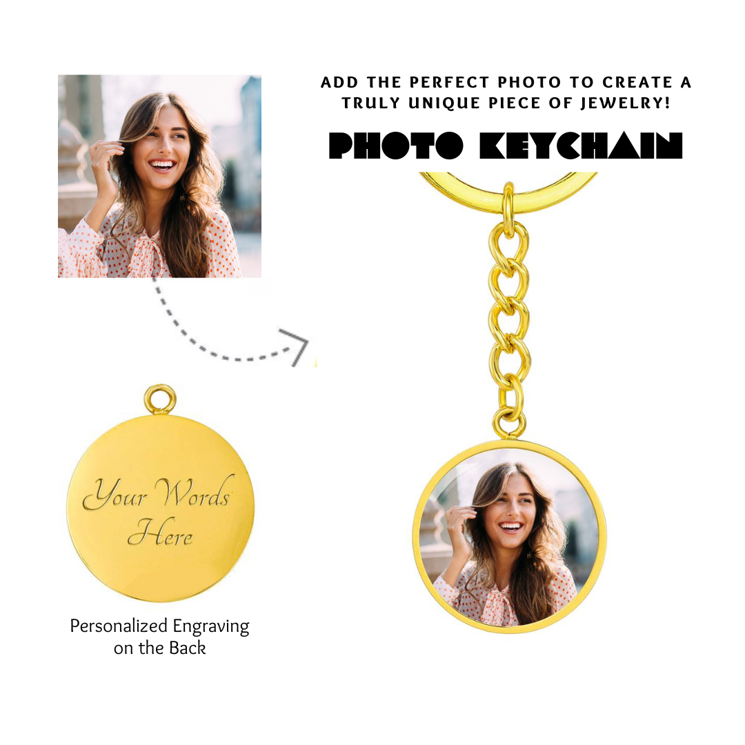 Photo Circle Keychain, Custom Photo Circle Keychain, Personalized Picture Circle Keychain, Engraved Photo Round Pendant, Custom Gift for Her