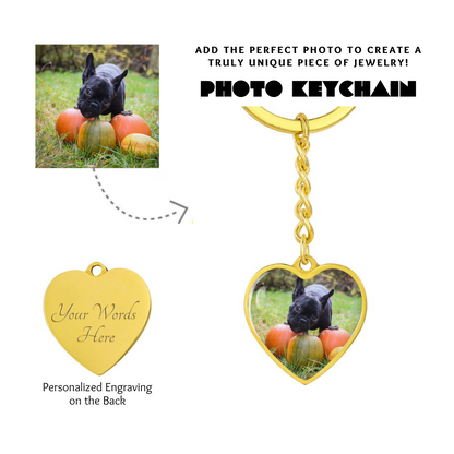 Photo Heart Keychain, Custom Photo Heart Keychain, Personalized Picture Heart Keychain, Engraved Photo Heart Pendant, Custom Gift for Her, Valentine Gift