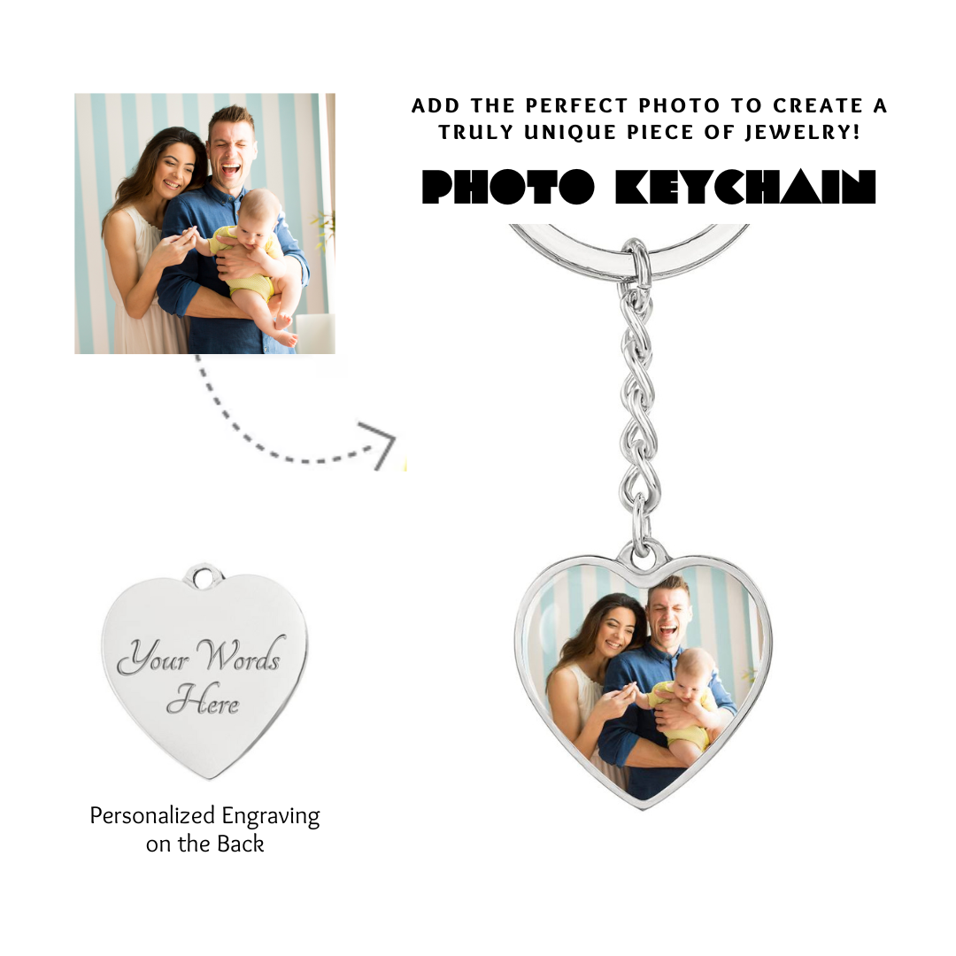 Photo Heart Keychain, Custom Photo Heart Keychain, Personalized Picture Heart Keychain, Engraved Photo Heart Pendant, Custom Gift for Her, Valentine Gift