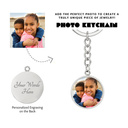 Photo Circle Keychain, Custom Photo Circle Keychain, Personalized Picture Circle Keychain, Engraved Photo Round Pendant, Custom Gift for Her