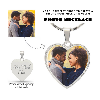 Photo Heart Necklace, Custom Picture Heart Necklace, Photo Pendant, Women Engraved Necklace, Custom Heart Pendant, Personalized gift for her, Keepsake Necklace Jewelry