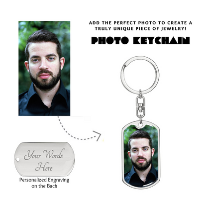 Photo Dog Tag Swivel Keychain, Custom Picture Dog Tag Keychain, Personalized Keychain for him, Engraved Keychain, Military Dog-tag Keychain