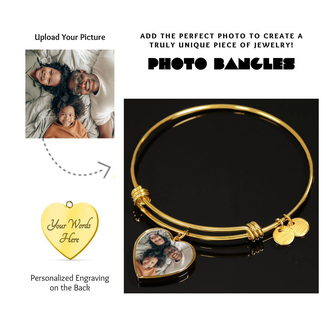 Photo Heart Pendant Bangles, Custom Picture Heart Bangles, Picture Pendant Bangles, Personalized Engraved Heart Bangles, Custom Gift for her