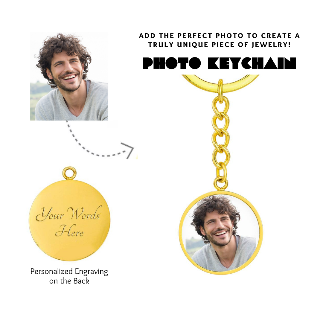 Photo Circle Keychain, Custom Photo Circle Keychain, Personalized Picture Circle Keychain, Engraved Photo Round Pendant, Custom Gift for Her