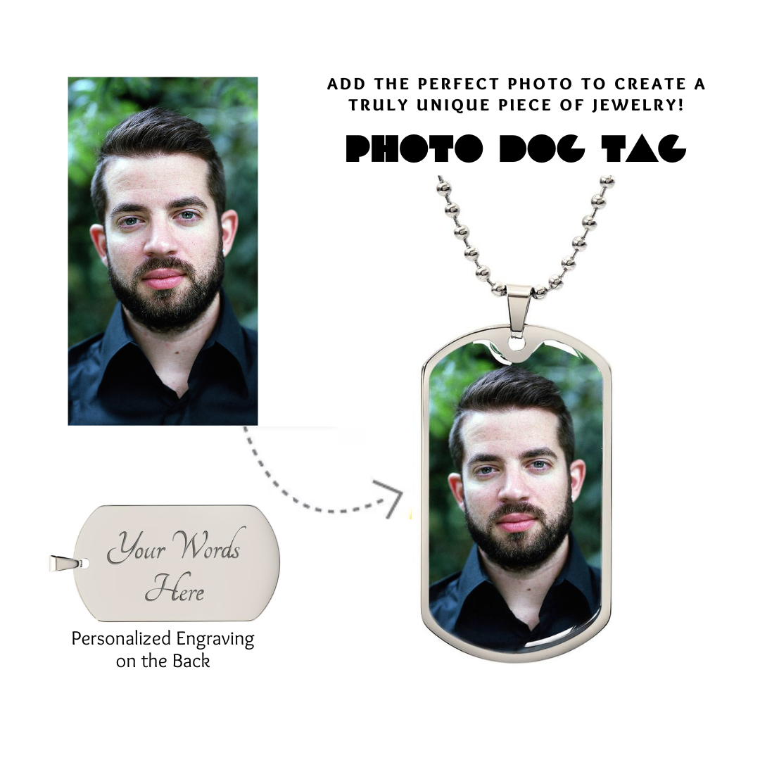 Photo Dog Tag Necklace, Custom Picture Dog Tag Necklace, Military Dog tag, Men Engraved Necklace, Graphic Dog tag, Personalized Gift for him