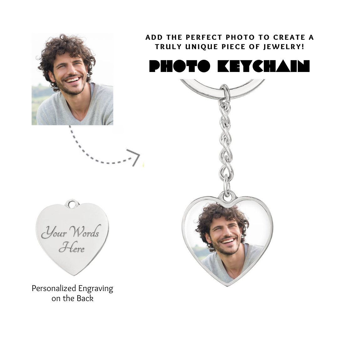 Photo Heart Keychain, Custom Photo Heart Keychain, Personalized Picture Heart Keychain, Engraved Photo Heart Pendant, Custom Gift for Her, Valentine Gift