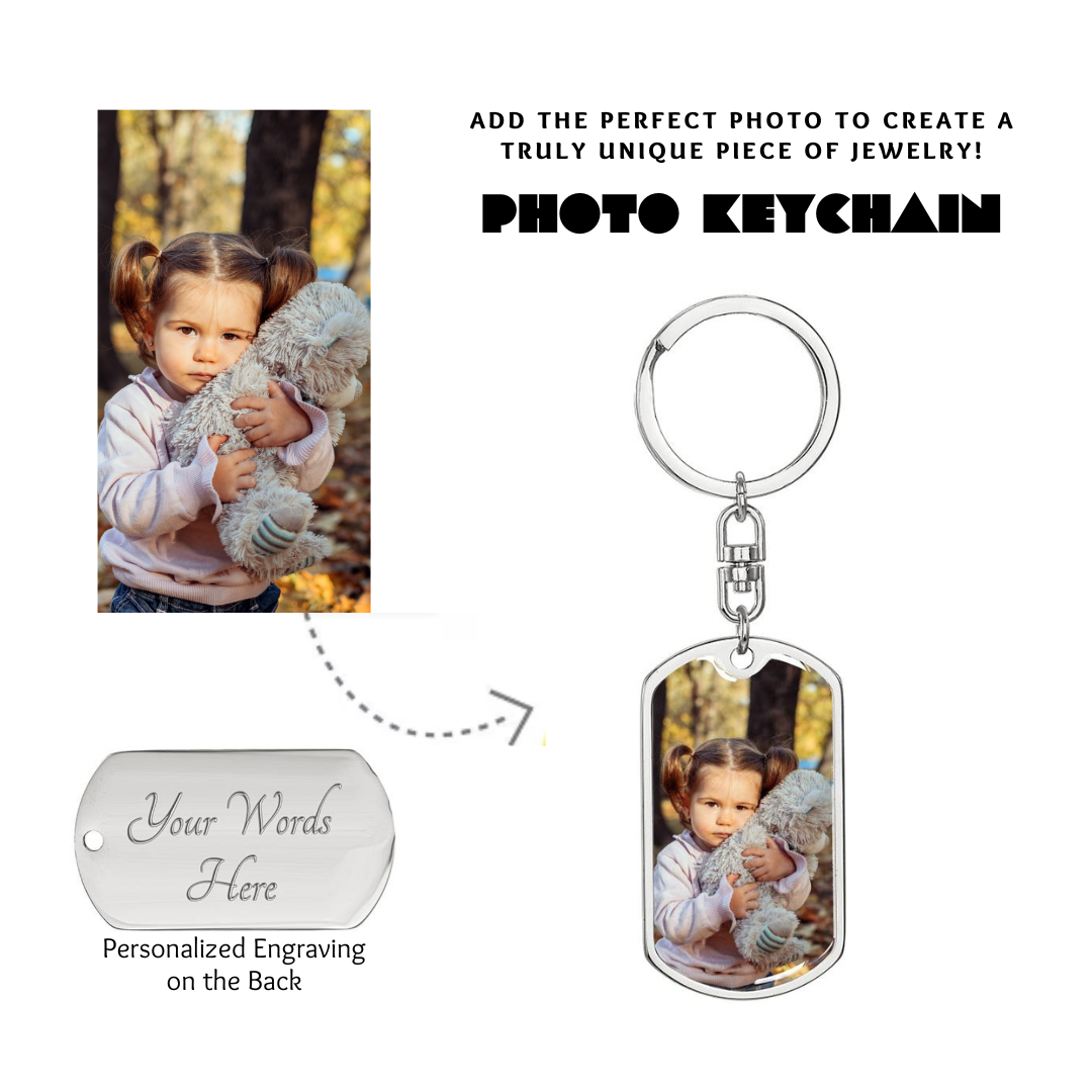 Photo Dog Tag Swivel Keychain, Custom Picture Dog Tag Keychain, Personalized Keychain for him, Engraved Keychain, Military Dog-tag Keychain