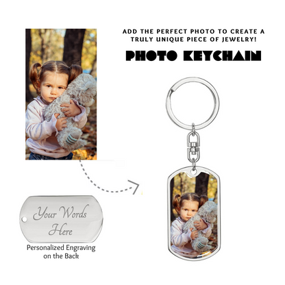 Photo Dog Tag Swivel Keychain, Custom Picture Dog Tag Keychain, Personalized Keychain for him, Engraved Keychain, Military Dog-tag Keychain