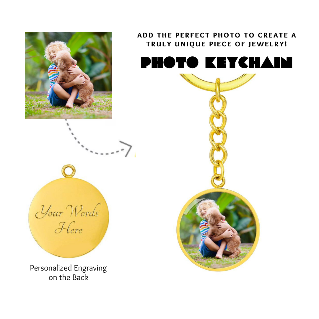 Photo Circle Keychain, Custom Photo Circle Keychain, Personalized Picture Circle Keychain, Engraved Photo Round Pendant, Custom Gift for Her