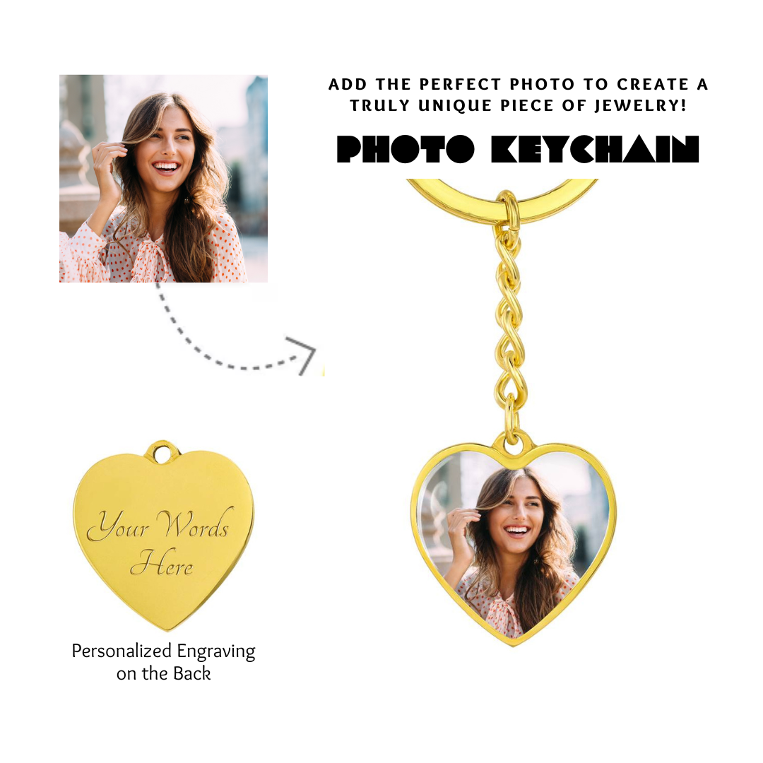 Photo Heart Keychain, Custom Photo Heart Keychain, Personalized Picture Heart Keychain, Engraved Photo Heart Pendant, Custom Gift for Her, Valentine Gift