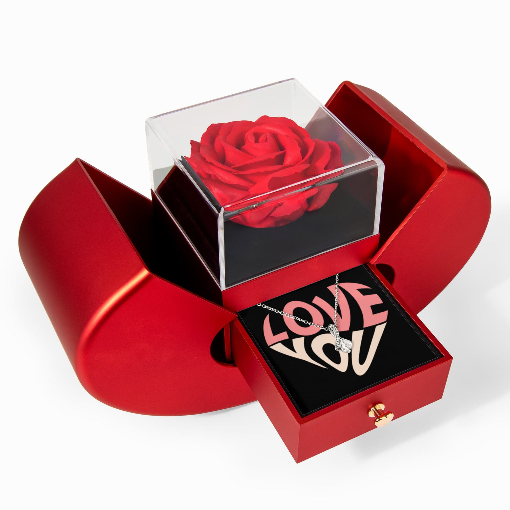 Create an unforgettable gifting experience with our elegant Alluring Beauty Necklace and Heart Box gift set. The everlasting rose symbolizes eternal love, while the sparkling necklace serves as the perfect token of your love. Ideal for birthdays, anniversaries, or any special occasion, this beautiful package is guaranteed to make your loved one feel truly cherished and appreciated.