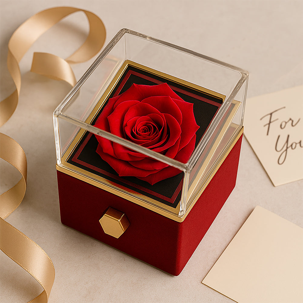 Imagine her reaction as she receives this beautiful Alluring Beauty Necklace. The luxurious box, featuring a charming preserved rose that never fades, adds an extra touch of love. With a simple turn of the gold knob, her breathtaking gift is revealed—making it the perfect sentimental gift for that special someone.
