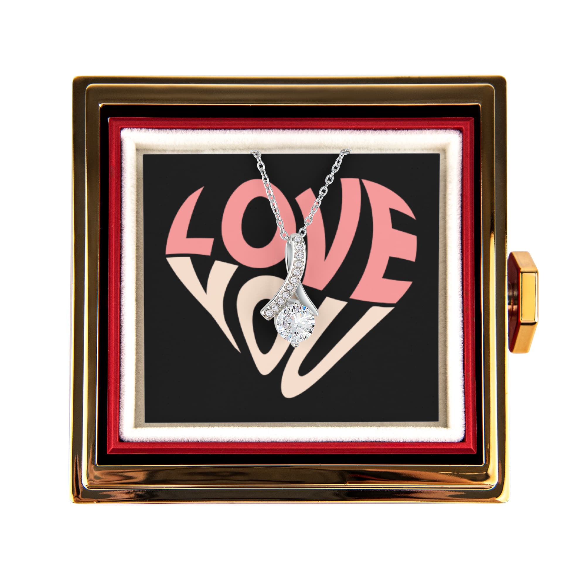 Imagine her reaction as she receives this beautiful Alluring Beauty Necklace. The luxurious box, featuring a charming preserved rose that never fades, adds an extra touch of love. With a simple turn of the gold knob, her breathtaking gift is revealed—making it the perfect sentimental gift for that special someone.