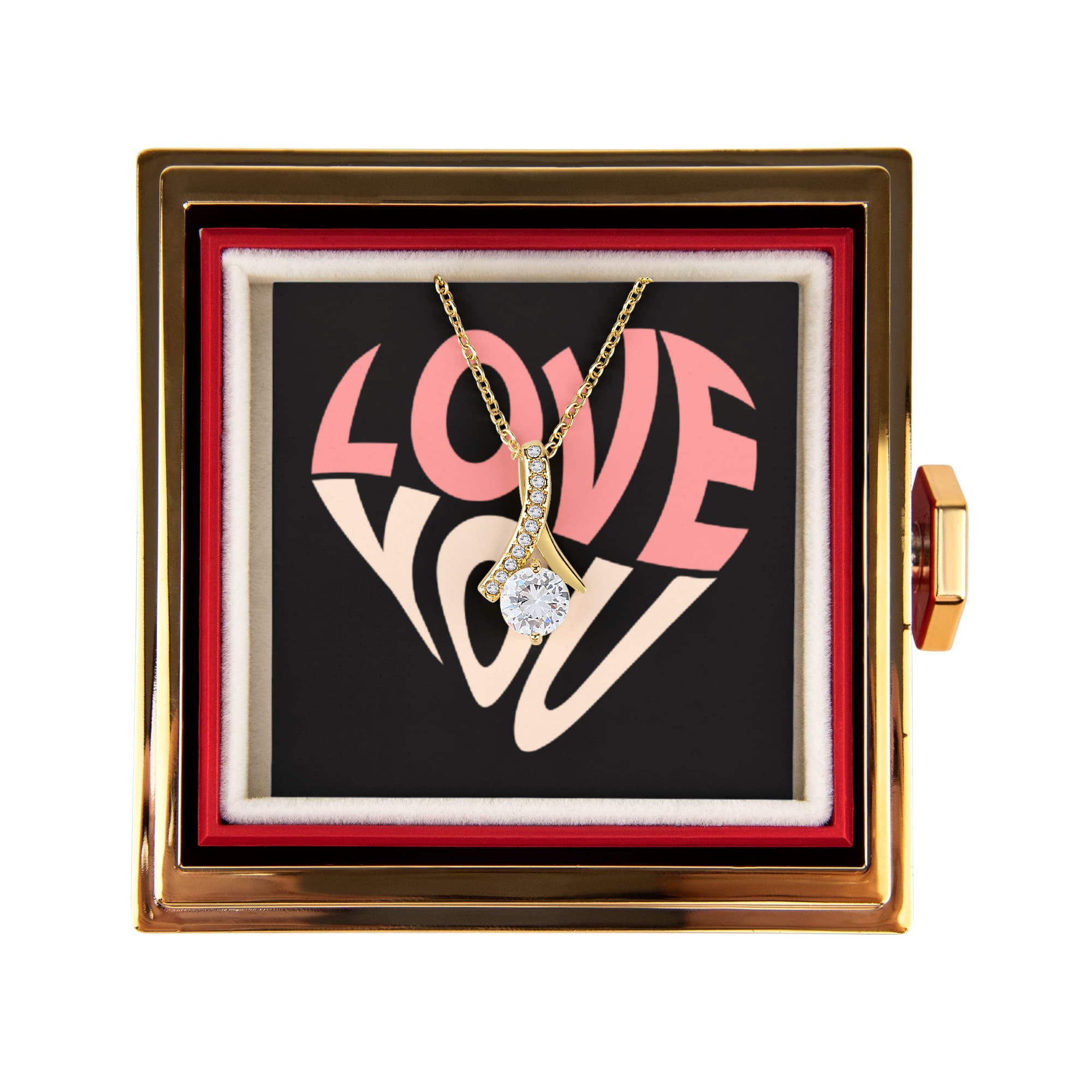 Imagine her reaction as she receives this beautiful Alluring Beauty Necklace. The luxurious box, featuring a charming preserved rose that never fades, adds an extra touch of love. With a simple turn of the gold knob, her breathtaking gift is revealed—making it the perfect sentimental gift for that special someone.