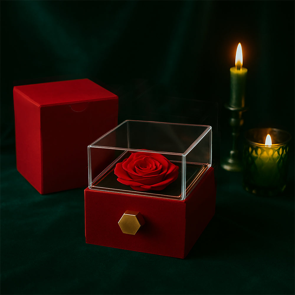 Imagine her reaction as she receives this beautiful Alluring Beauty Necklace. The luxurious box, featuring a charming preserved rose that never fades, adds an extra touch of love. With a simple turn of the gold knob, her breathtaking gift is revealed—making it the perfect sentimental gift for that special someone.