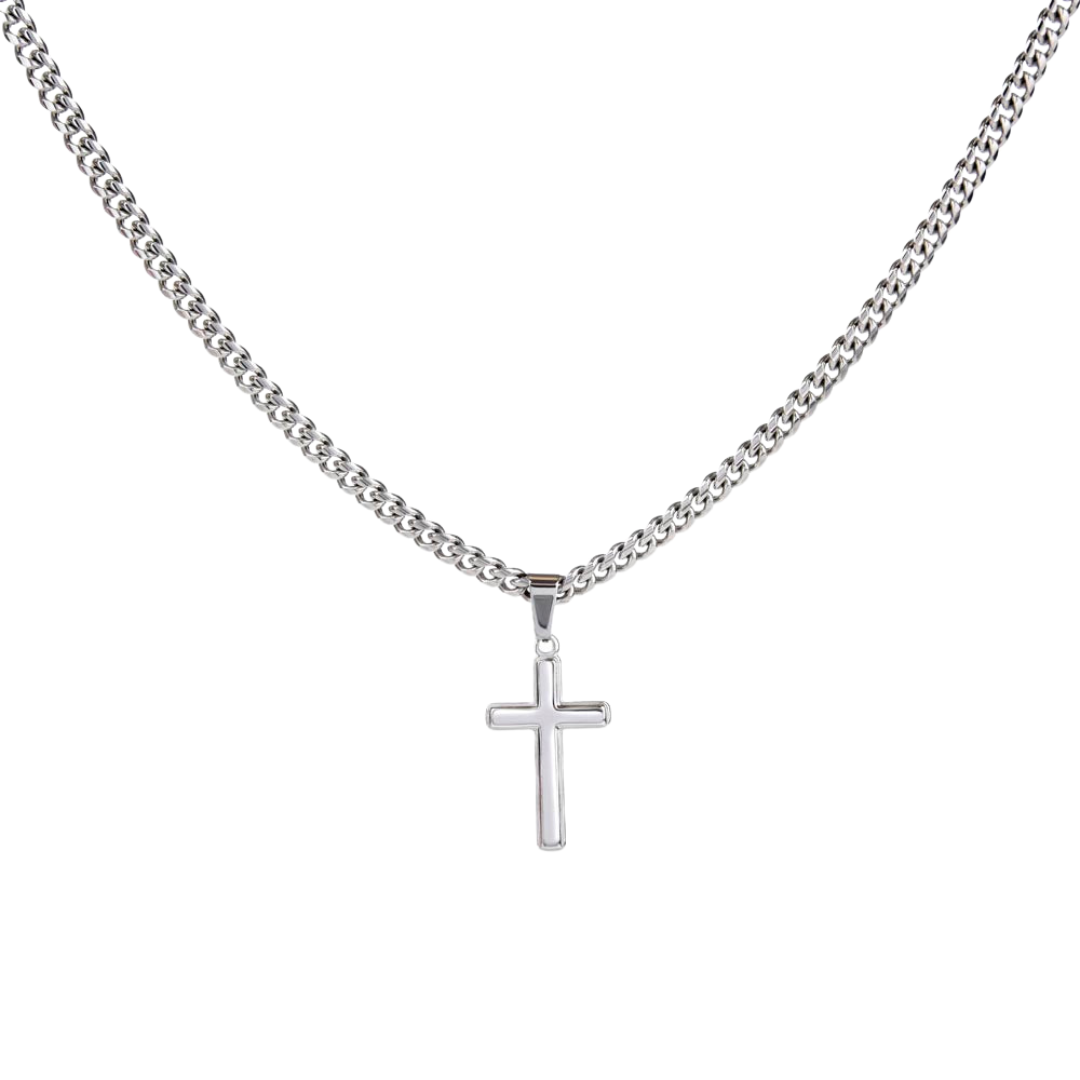 Cross Pendant With Cuban Link Chain Necklace, Men Cross Stainless Steel Jewelry, Artisan Crafted Birthday Gift for him, Valentine Gift