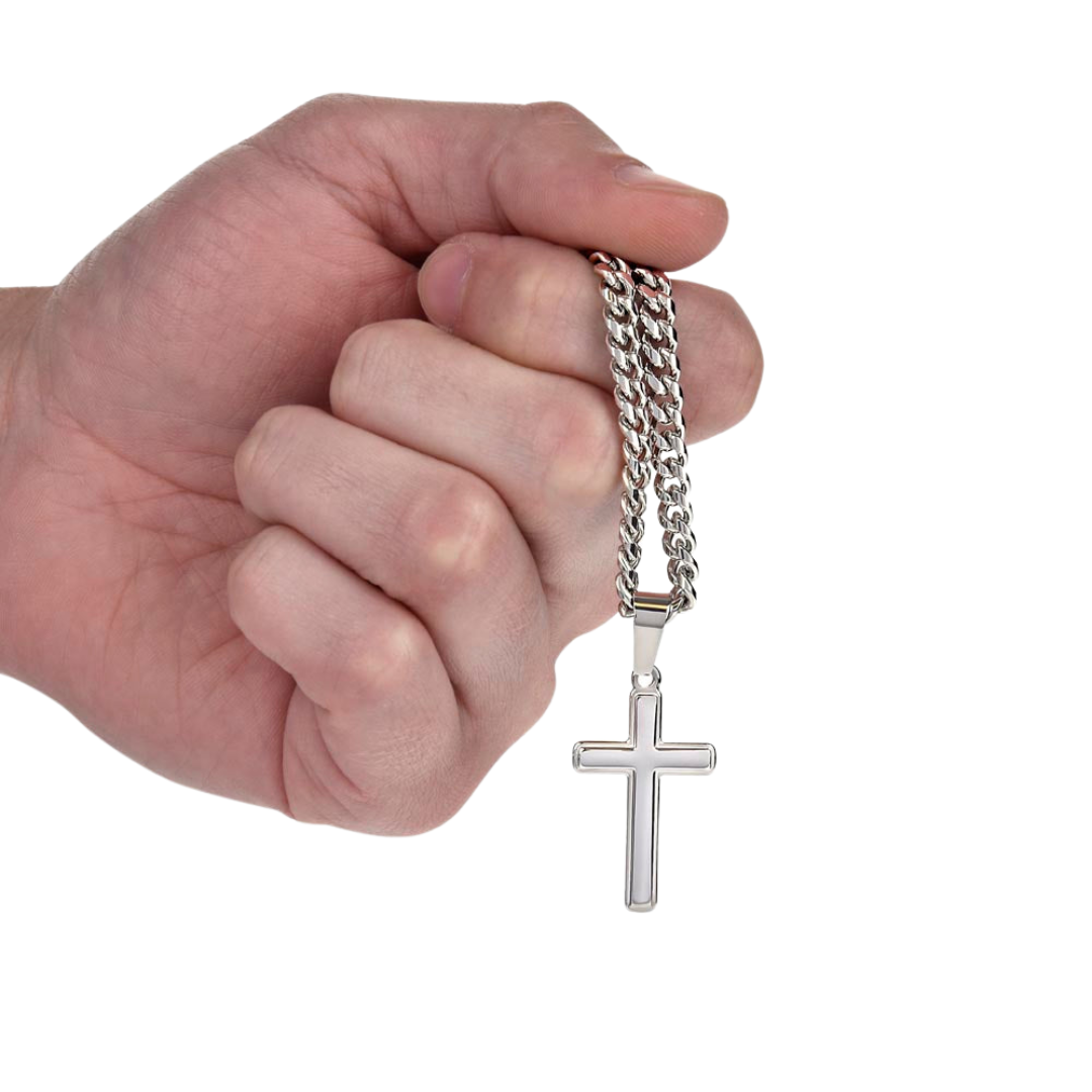 Cross Pendant With Cuban Link Chain Necklace, Men Cross Stainless Steel Jewelry, Artisan Crafted Birthday Gift for him, Valentine Gift