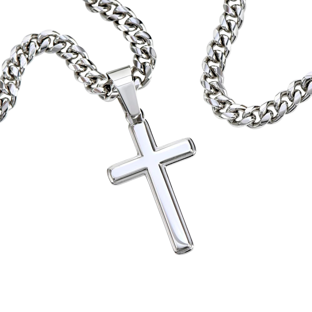 Cross Pendant With Cuban Link Chain Necklace, Men Cross Stainless Steel Jewelry, Artisan Crafted Birthday Gift for him, Valentine Gift