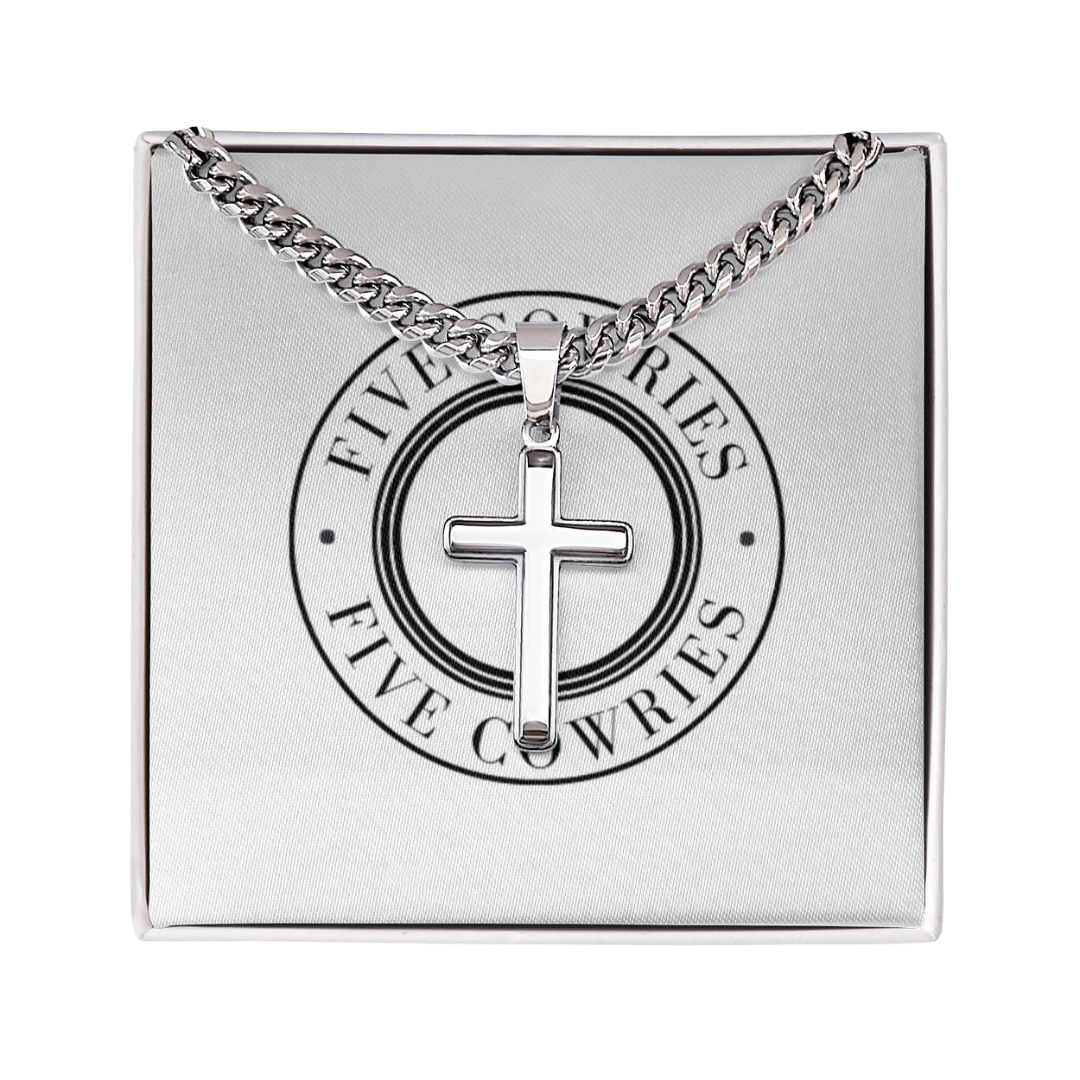 Cross Pendant With Cuban Link Chain Necklace, Men Cross Stainless Steel Jewelry, Artisan Crafted Birthday Gift for him, Valentine Gift