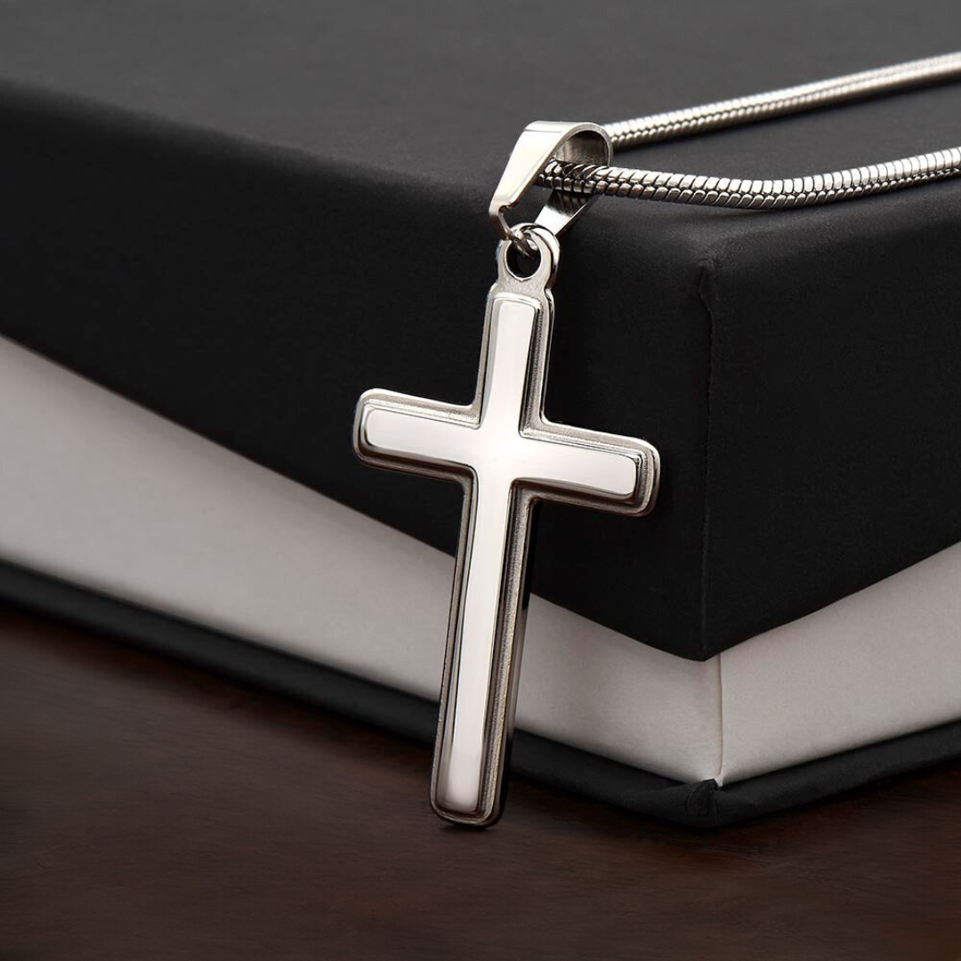 Personalized Cross Pendant With Snake Chain Necklace, Unisex Cross Stainless Steel Jewelry, Engraved Birthday Gift for him, Valentine Gift