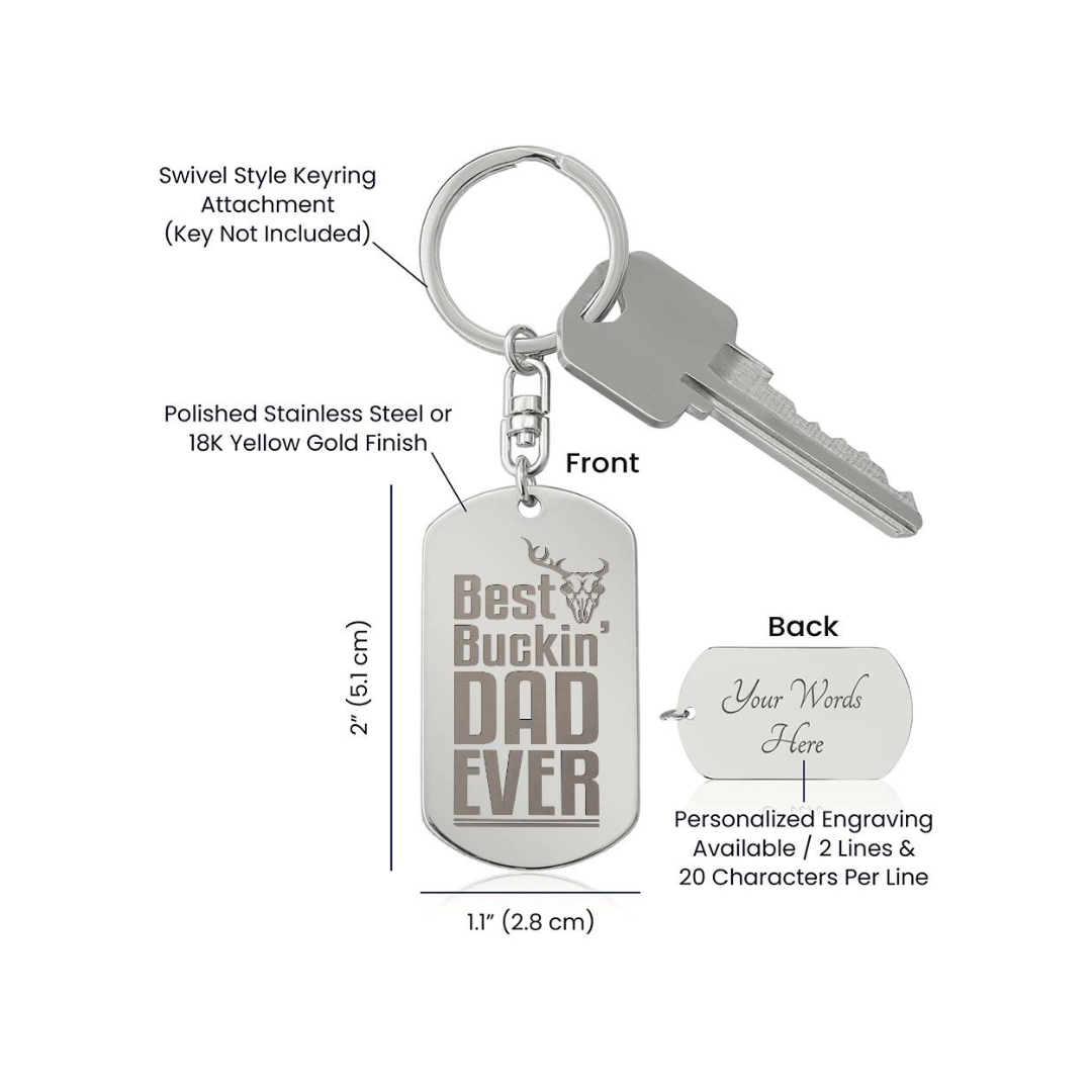 Create a unique keepsake with our Engraved Dog Tag Keychain. This high-quality stainless steel piece can be customized on the back in a scripted font, with 2 lines of text, up to 20 characters each.