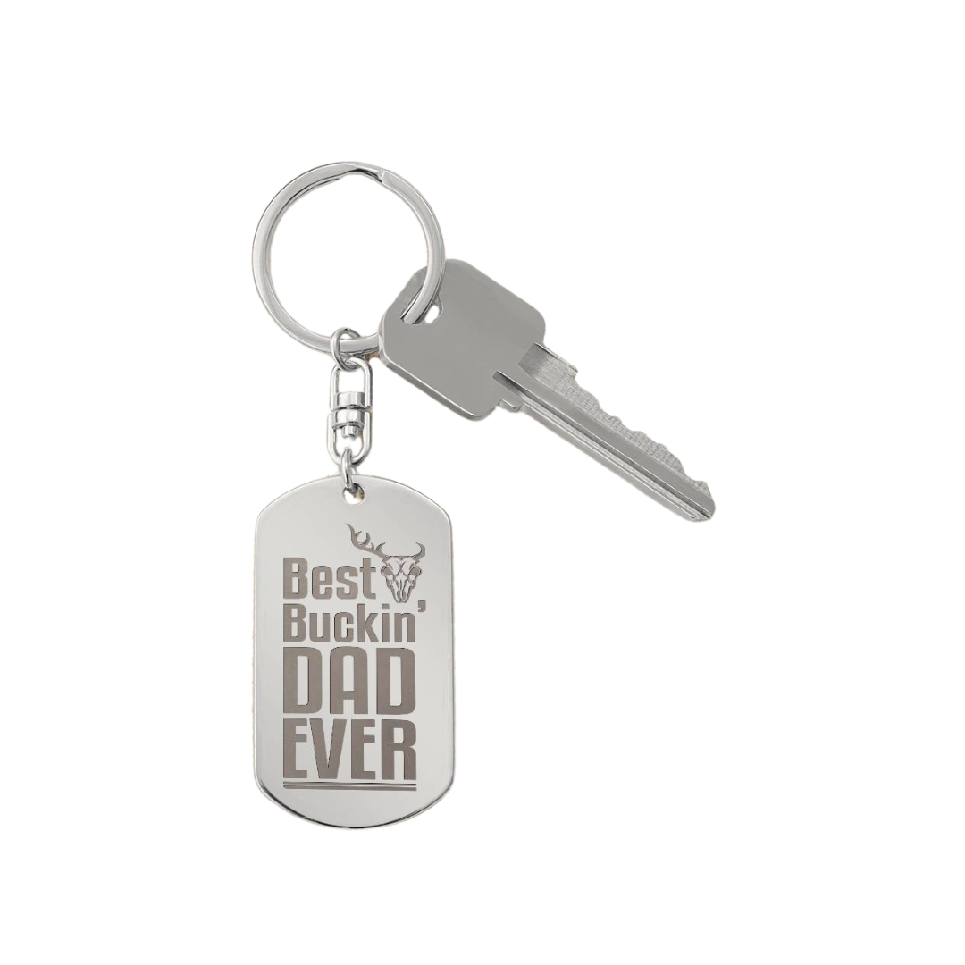 Create a unique keepsake with our Engraved Dog Tag Keychain. This high-quality stainless steel piece can be customized on the back in a scripted font, with 2 lines of text, up to 20 characters each.