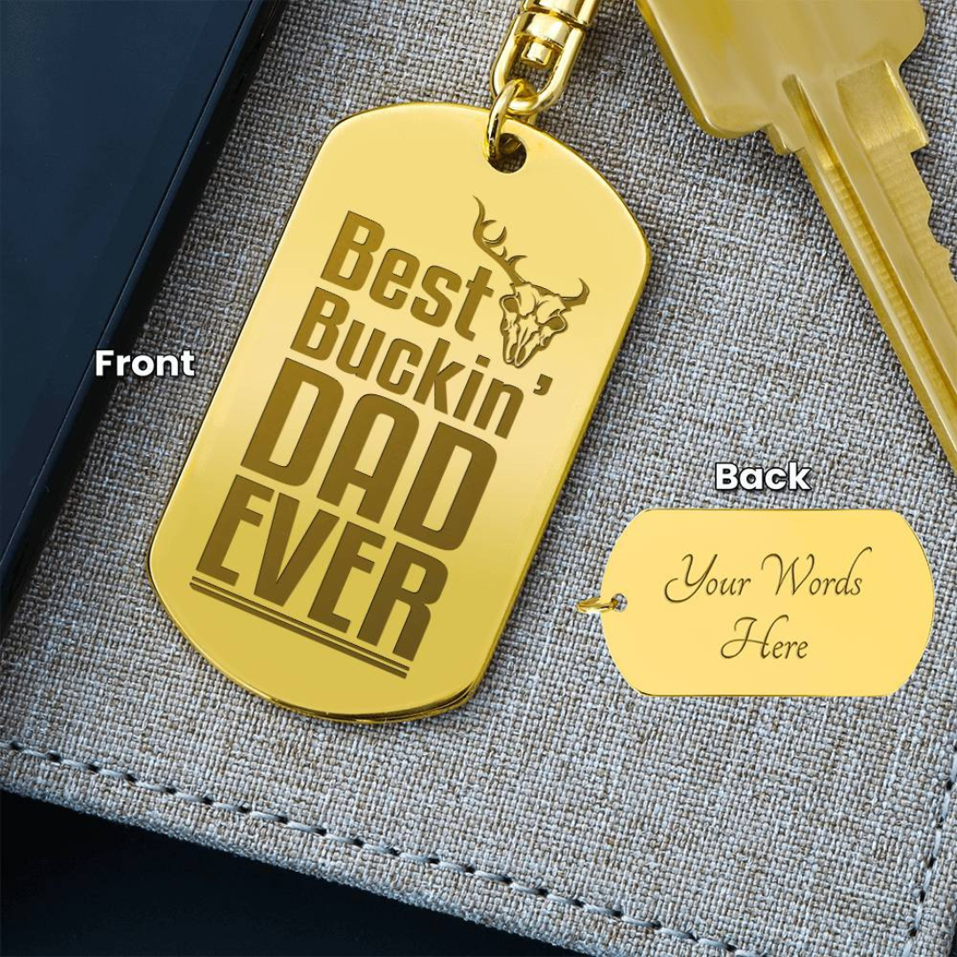 Create a unique keepsake with our Engraved Dog Tag Keychain. This high-quality stainless steel piece can be customized on the back in a scripted font, with 2 lines of text, up to 20 characters each.