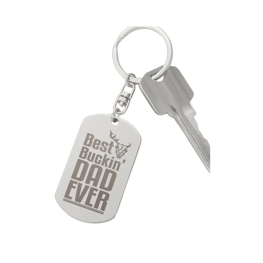 Create a unique keepsake with our Engraved Dog Tag Keychain. This high-quality stainless steel piece can be customized on the back in a scripted font, with 2 lines of text, up to 20 characters each.