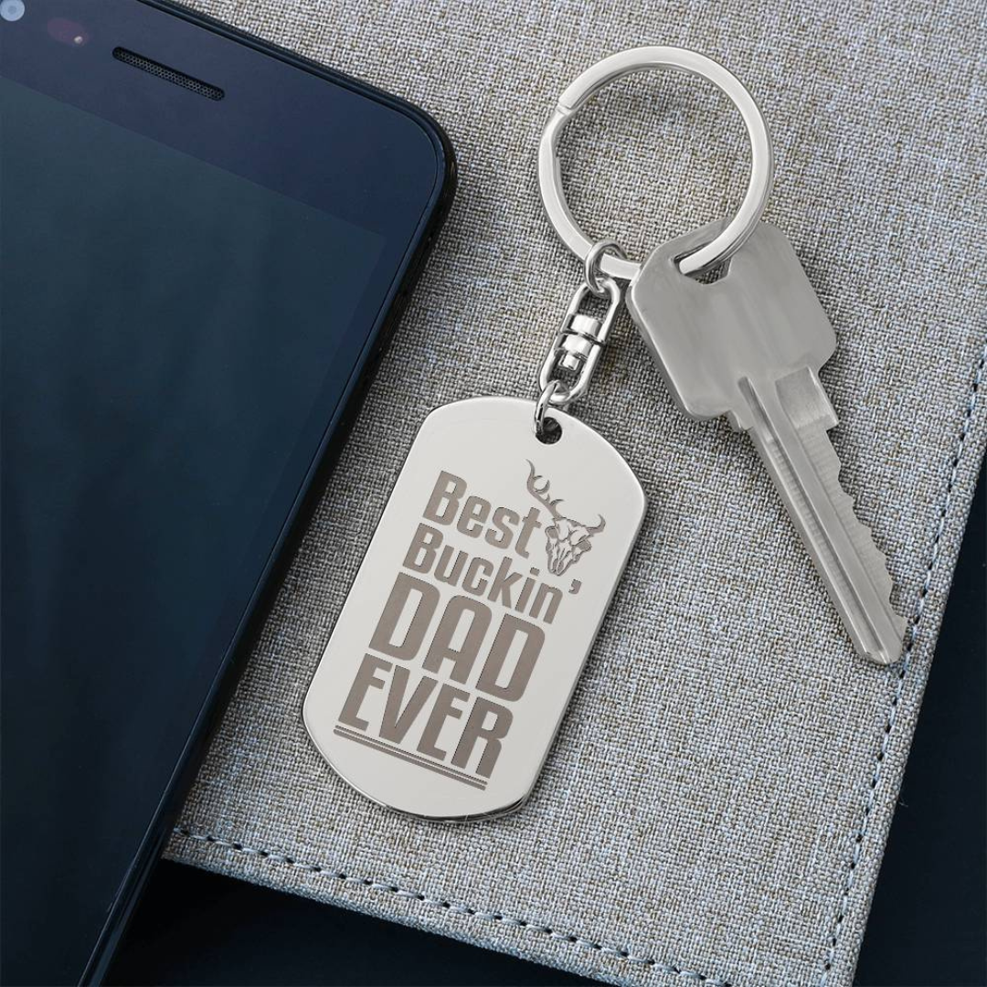Create a unique keepsake with our Engraved Dog Tag Keychain. This high-quality stainless steel piece can be customized on the back in a scripted font, with 2 lines of text, up to 20 characters each.