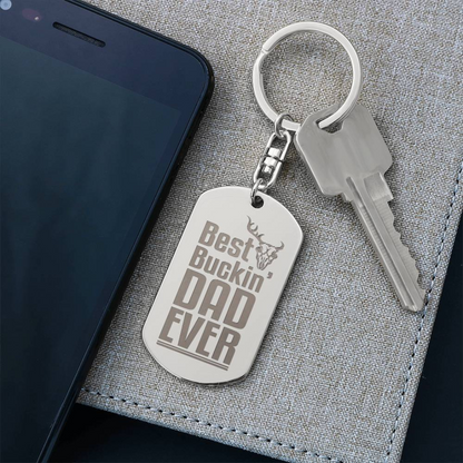 Create a unique keepsake with our Engraved Dog Tag Keychain. This high-quality stainless steel piece can be customized on the back in a scripted font, with 2 lines of text, up to 20 characters each.