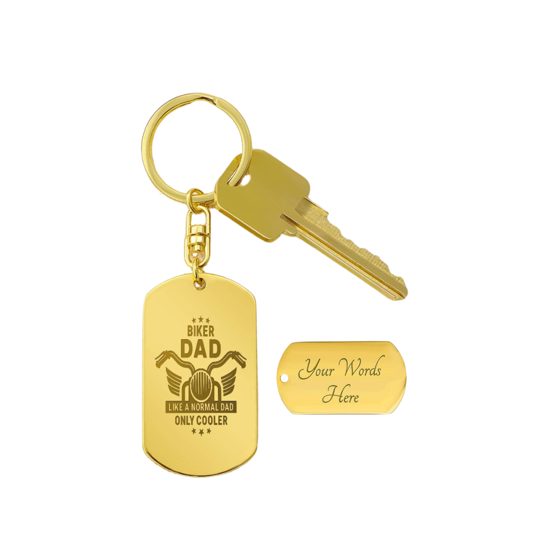 Create a unique keepsake with our Engraved Dog Tag Keychain. This high-quality stainless steel piece can be customized on the back in a scripted font, with 2 lines of text, up to 20 characters each.