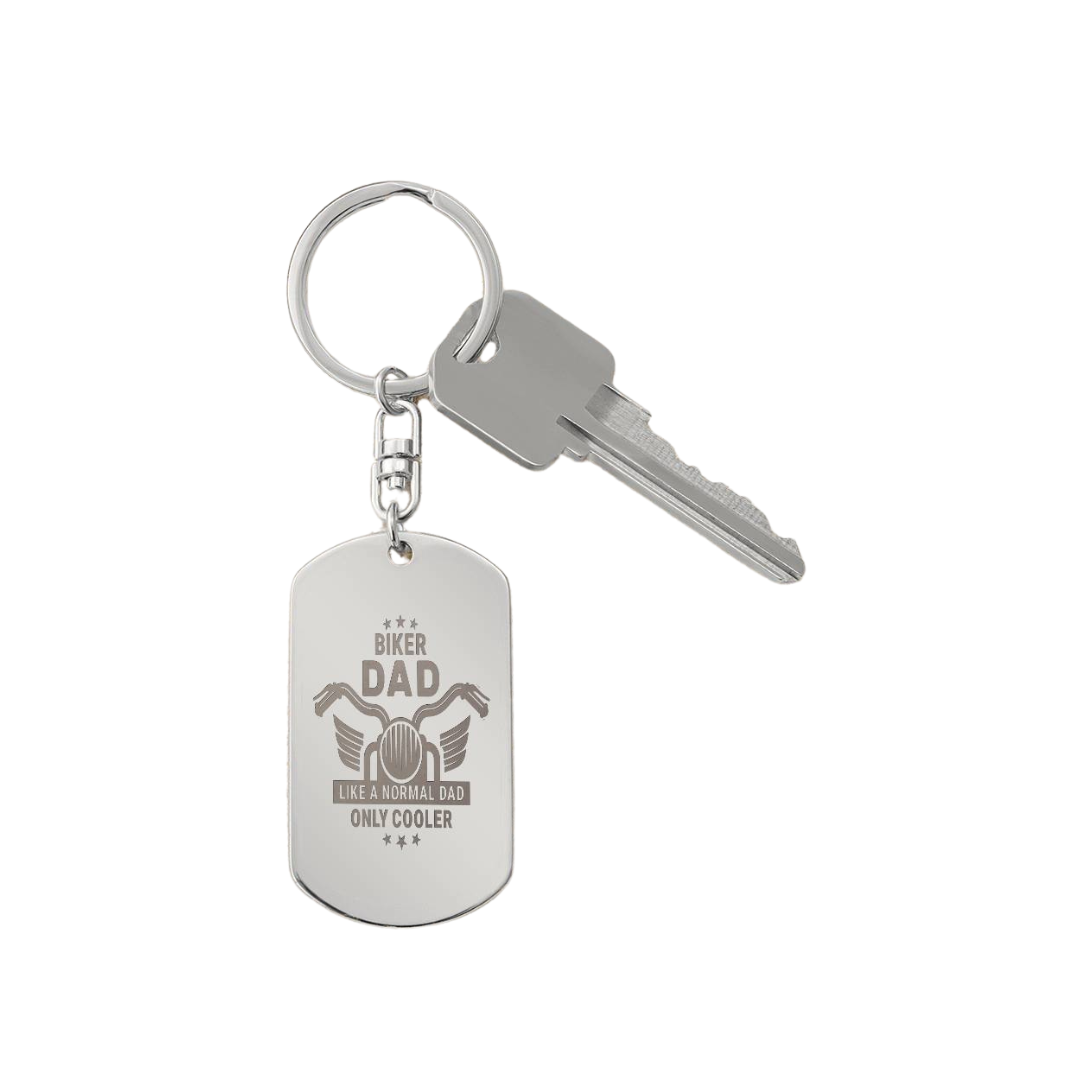 Create a unique keepsake with our Engraved Dog Tag Keychain. This high-quality stainless steel piece can be customized on the back in a scripted font, with 2 lines of text, up to 20 characters each.