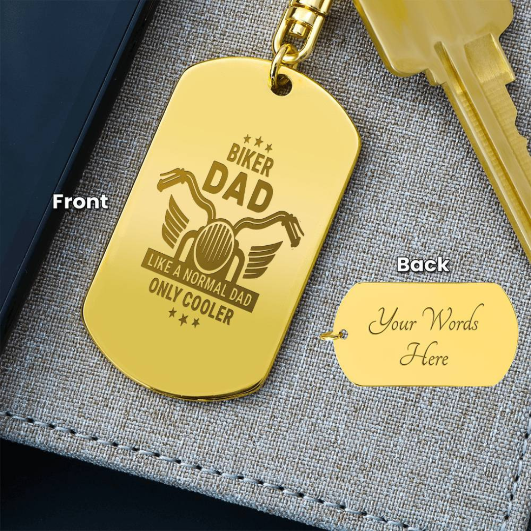 Create a unique keepsake with our Engraved Dog Tag Keychain. This high-quality stainless steel piece can be customized on the back in a scripted font, with 2 lines of text, up to 20 characters each.
