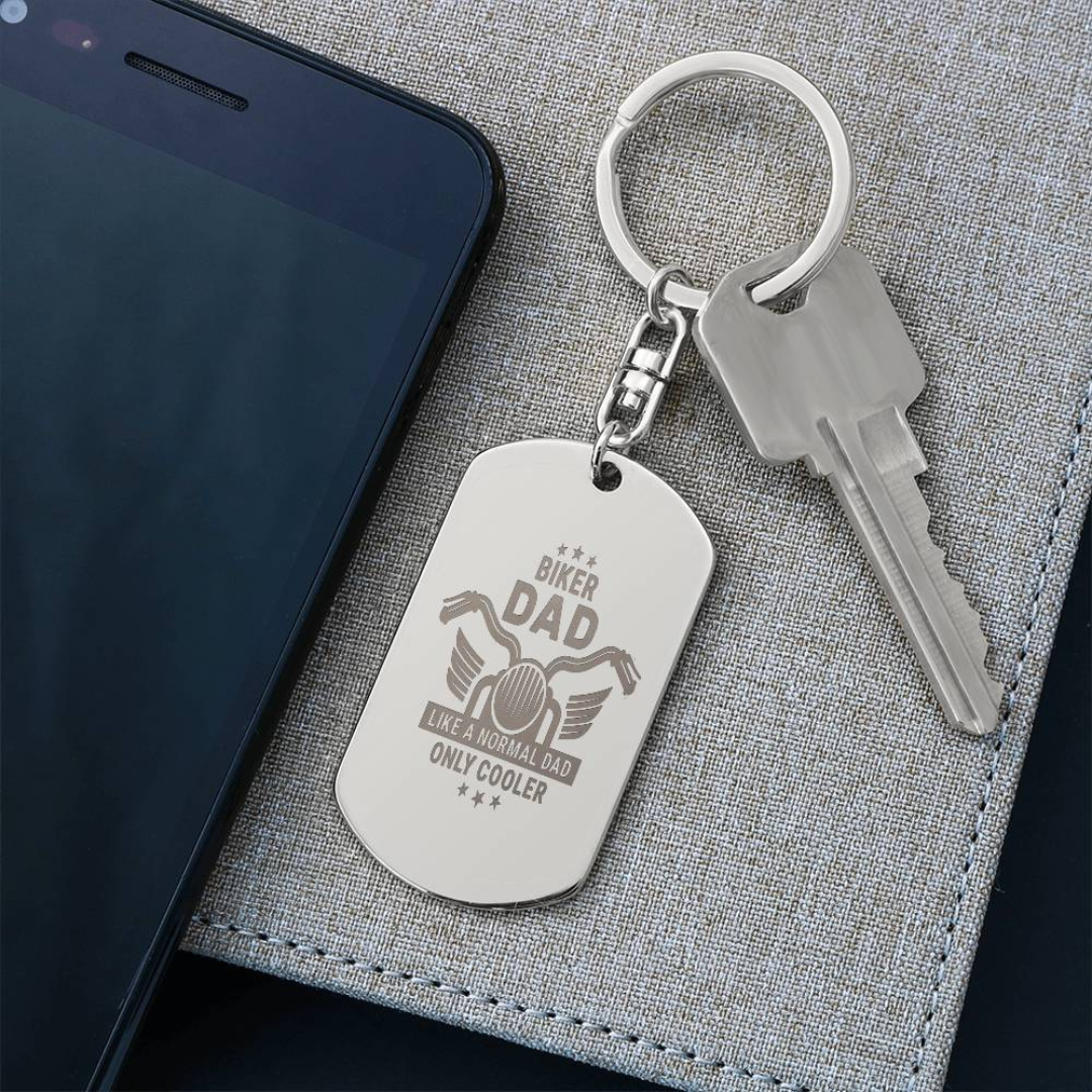 Create a unique keepsake with our Engraved Dog Tag Keychain. This high-quality stainless steel piece can be customized on the back in a scripted font, with 2 lines of text, up to 20 characters each.