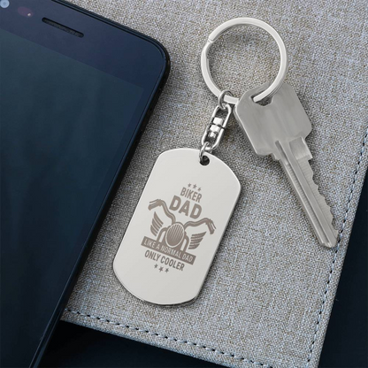Create a unique keepsake with our Engraved Dog Tag Keychain. This high-quality stainless steel piece can be customized on the back in a scripted font, with 2 lines of text, up to 20 characters each.