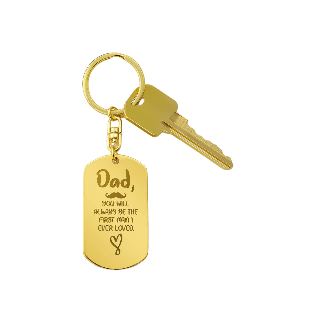 Create a unique keepsake with our Engraved Dog Tag Keychain. This high-quality stainless steel piece can be customized on the back in a scripted font, with 2 lines of text, up to 20 characters each.