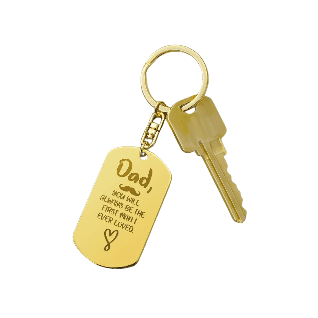 Create a unique keepsake with our Engraved Dog Tag Keychain. This high-quality stainless steel piece can be customized on the back in a scripted font, with 2 lines of text, up to 20 characters each.