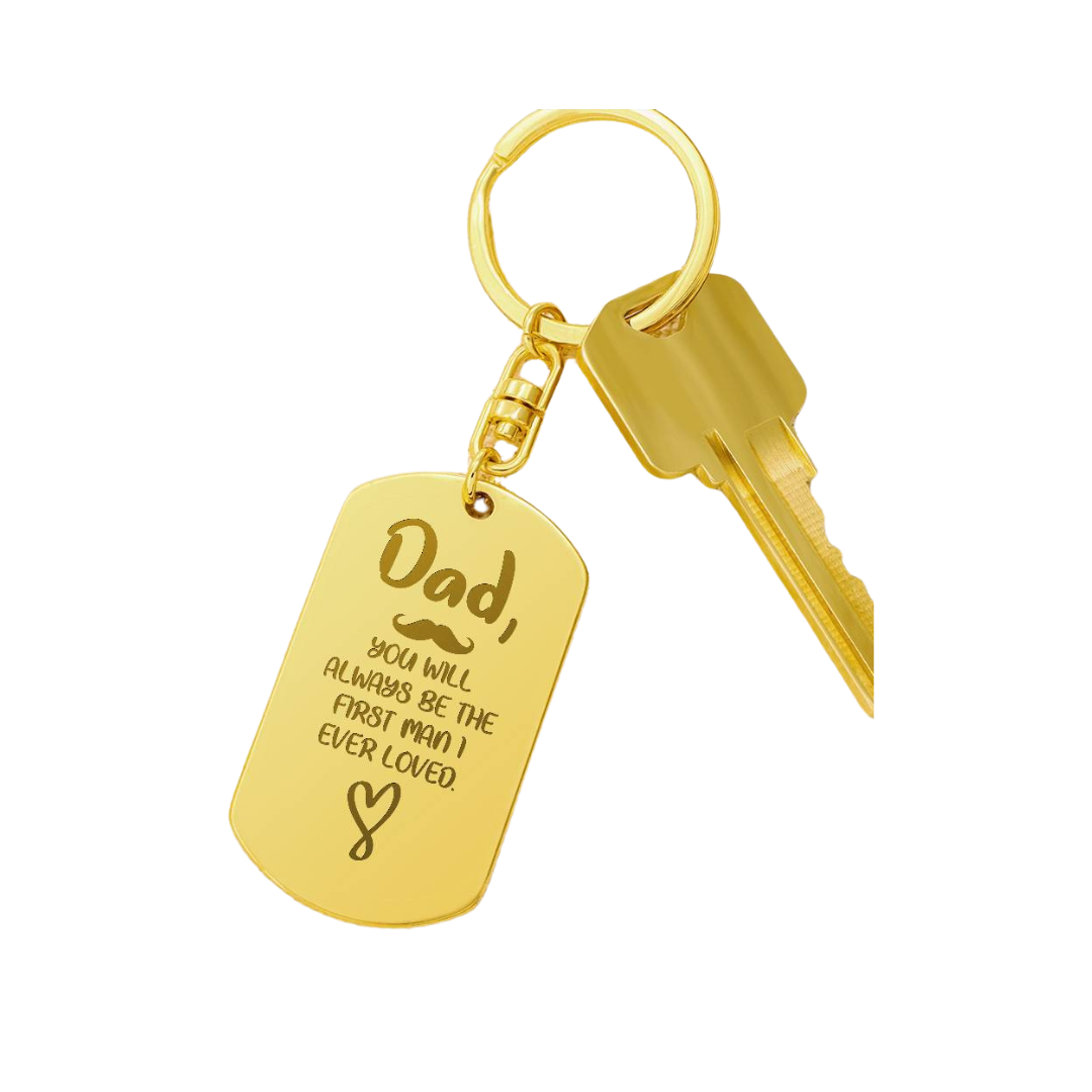 Create a unique keepsake with our Engraved Dog Tag Keychain. This high-quality stainless steel piece can be customized on the back in a scripted font, with 2 lines of text, up to 20 characters each.