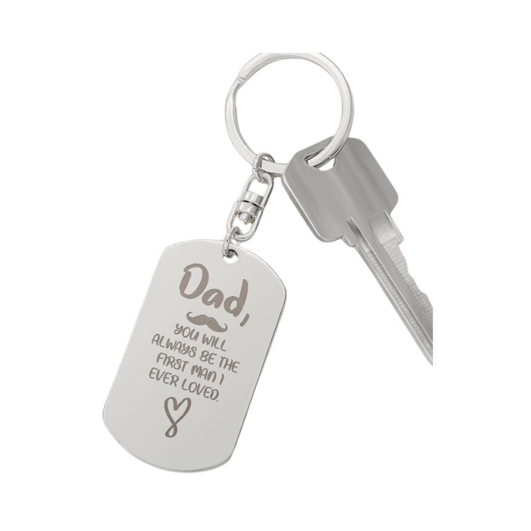 Create a unique keepsake with our Engraved Dog Tag Keychain. This high-quality stainless steel piece can be customized on the back in a scripted font, with 2 lines of text, up to 20 characters each.