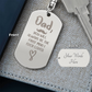 Create a unique keepsake with our Engraved Dog Tag Keychain. This high-quality stainless steel piece can be customized on the back in a scripted font, with 2 lines of text, up to 20 characters each.