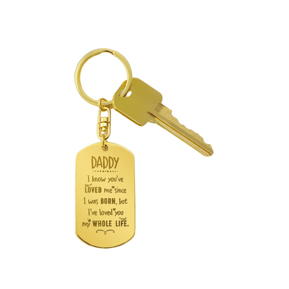 Create a unique keepsake with our Engraved Dog Tag Keychain. This high-quality stainless steel piece can be customized on the back in a scripted font, with 2 lines of text, up to 20 characters each.