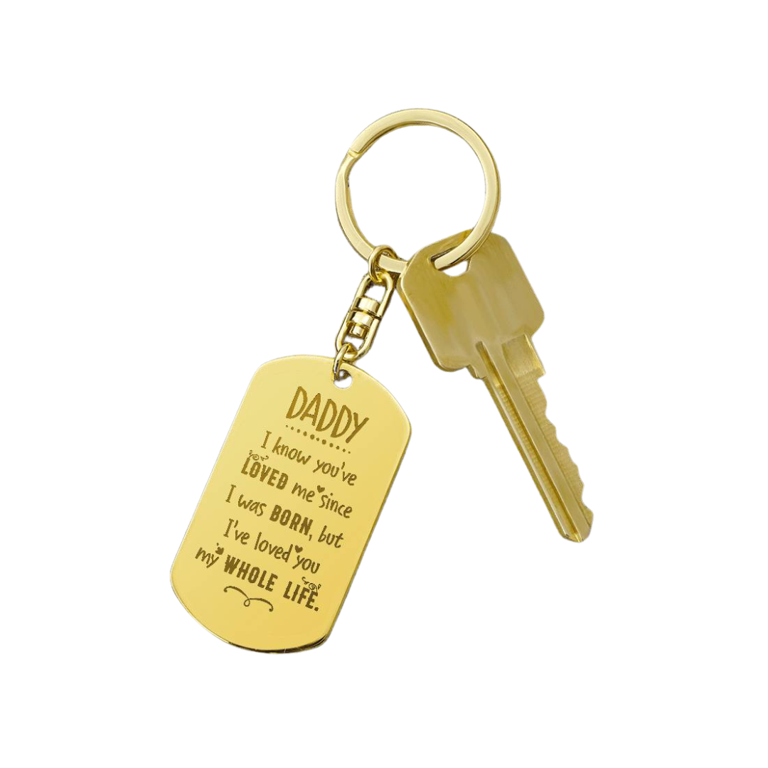 Create a unique keepsake with our Engraved Dog Tag Keychain. This high-quality stainless steel piece can be customized on the back in a scripted font, with 2 lines of text, up to 20 characters each.