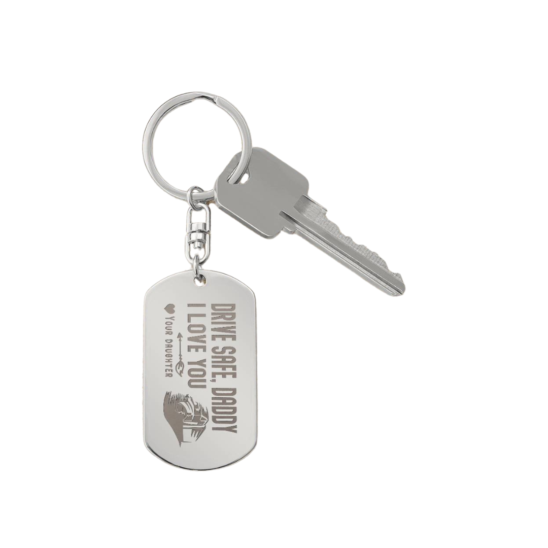 Create a unique keepsake with our Engraved Dog Tag Keychain. This high-quality stainless steel piece can be customized on the back in a scripted font, with 2 lines of text, up to 20 characters each.